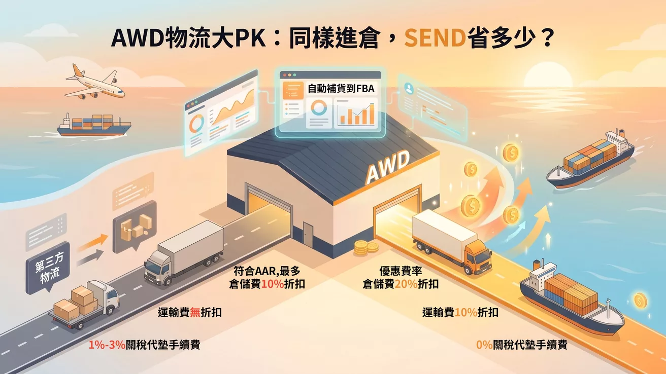 Amazon AWD完全攻略：同樣進AWD，用SEND官方物流比第三方物流到底省多少？深度比較 +費用試算